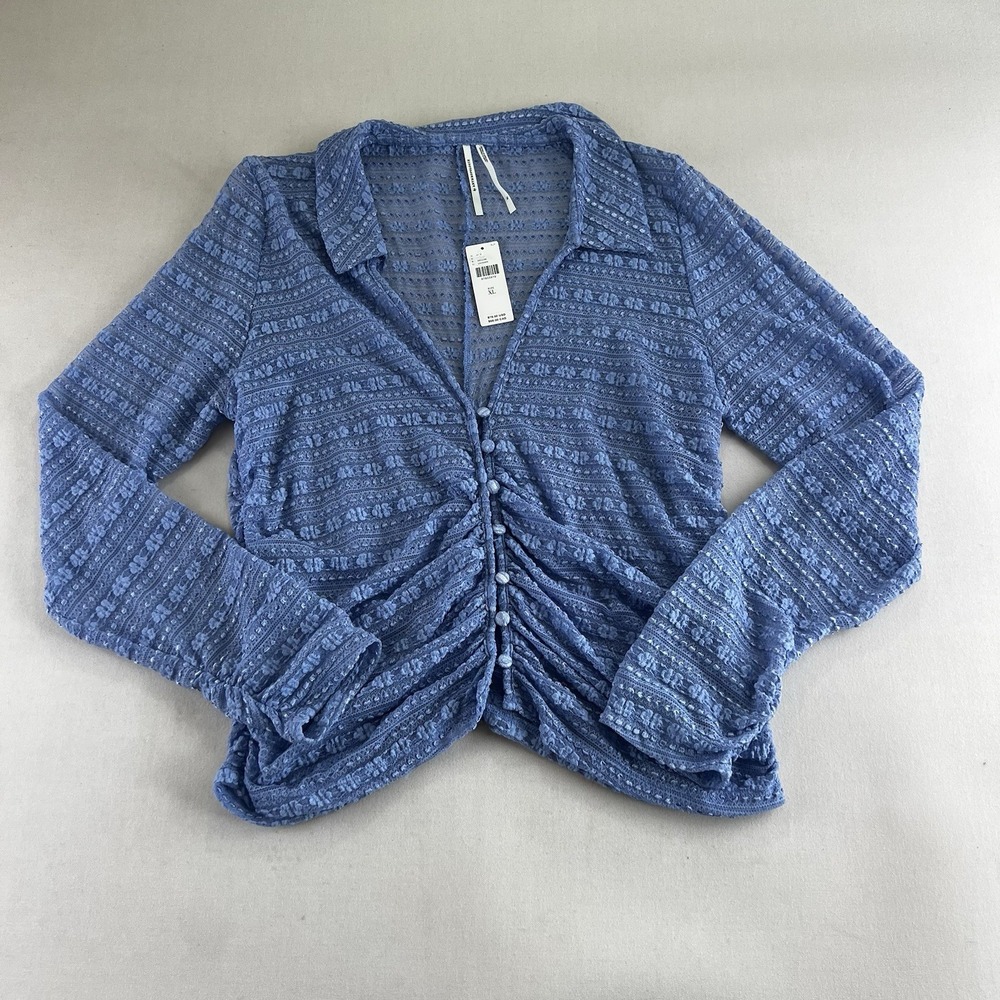 Anthropologie Long-Sleeve V-Neck Top Lavender Sheer Romantic